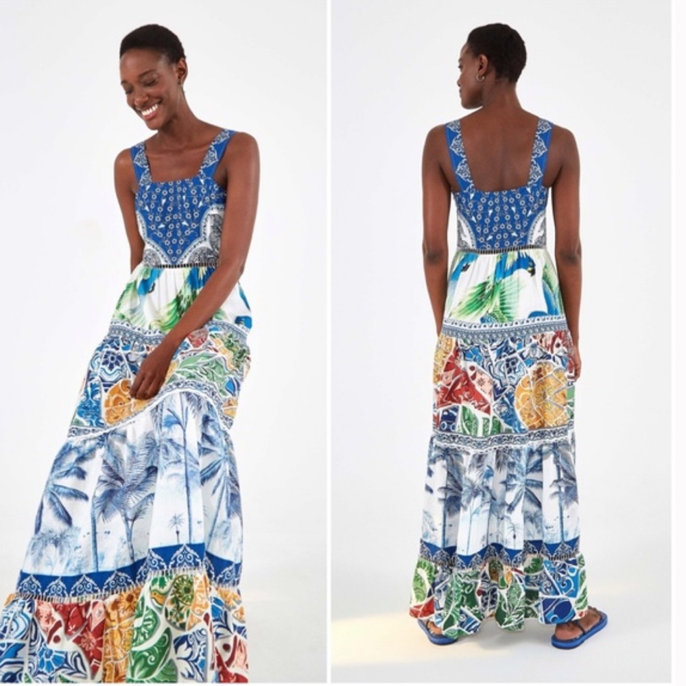 Anthropologie Farm Rio Valeria Tiered Tropical Floral Maxi Dress